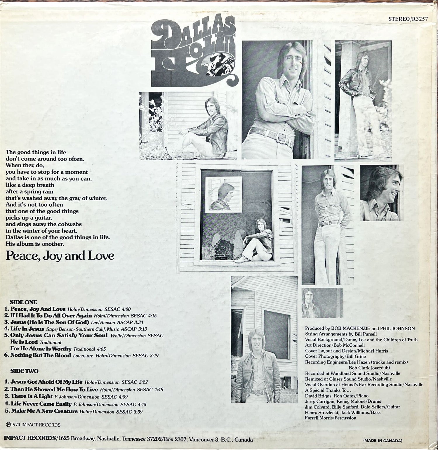 Vinyl record, Folk Dallas Holm, Back view