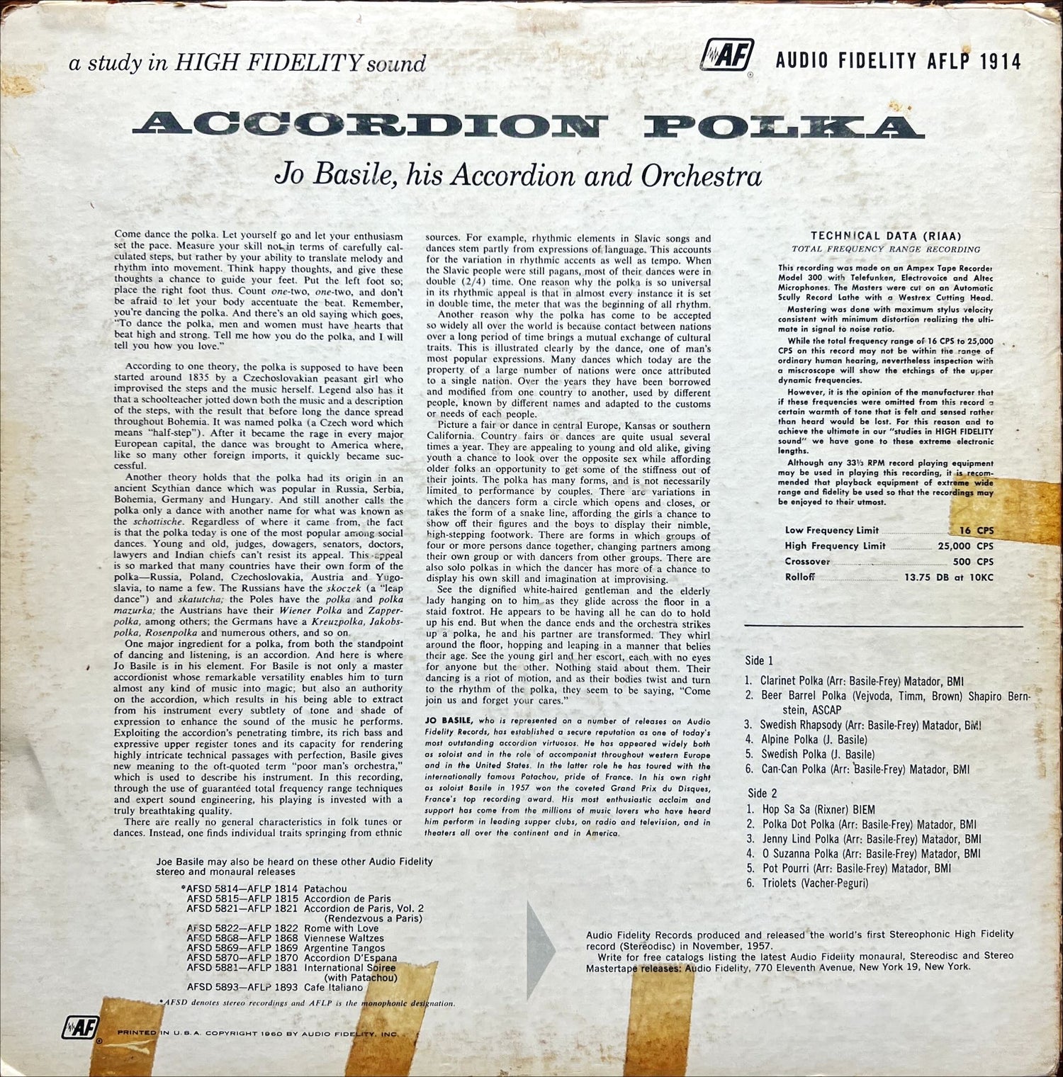 Vinyl record, Polka Jo Basile and Orchestra, Back view