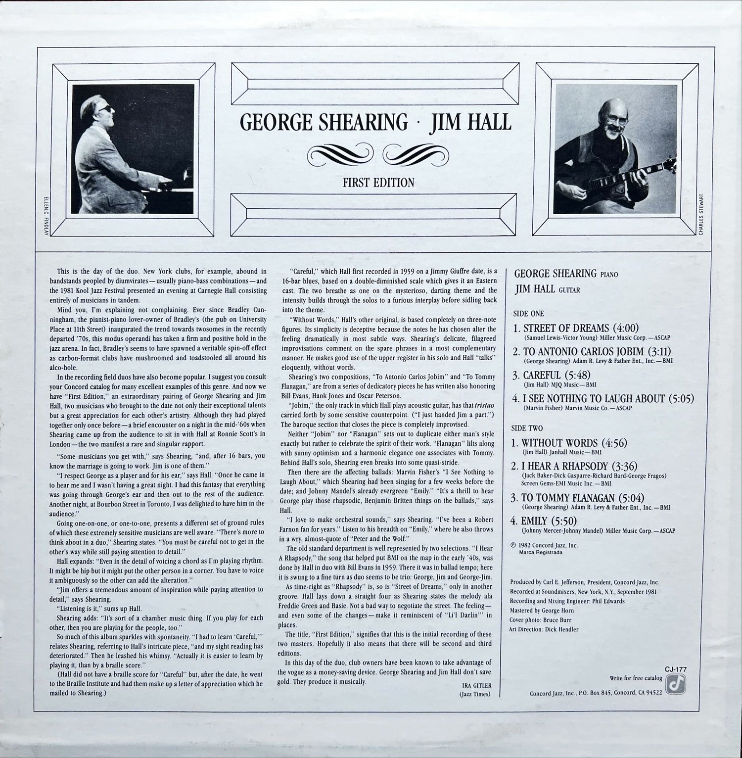 Vinyl record, Jazz George Shearing and Jim Hall, Back view
