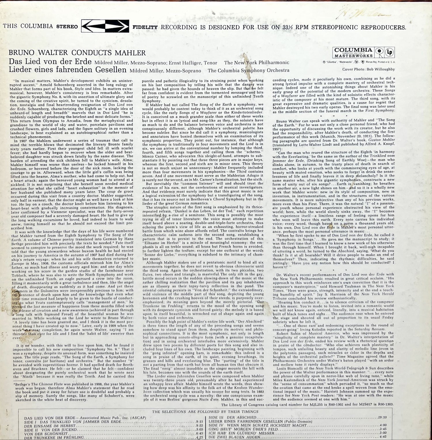 Vinyl record, Classical Mahler, Back view