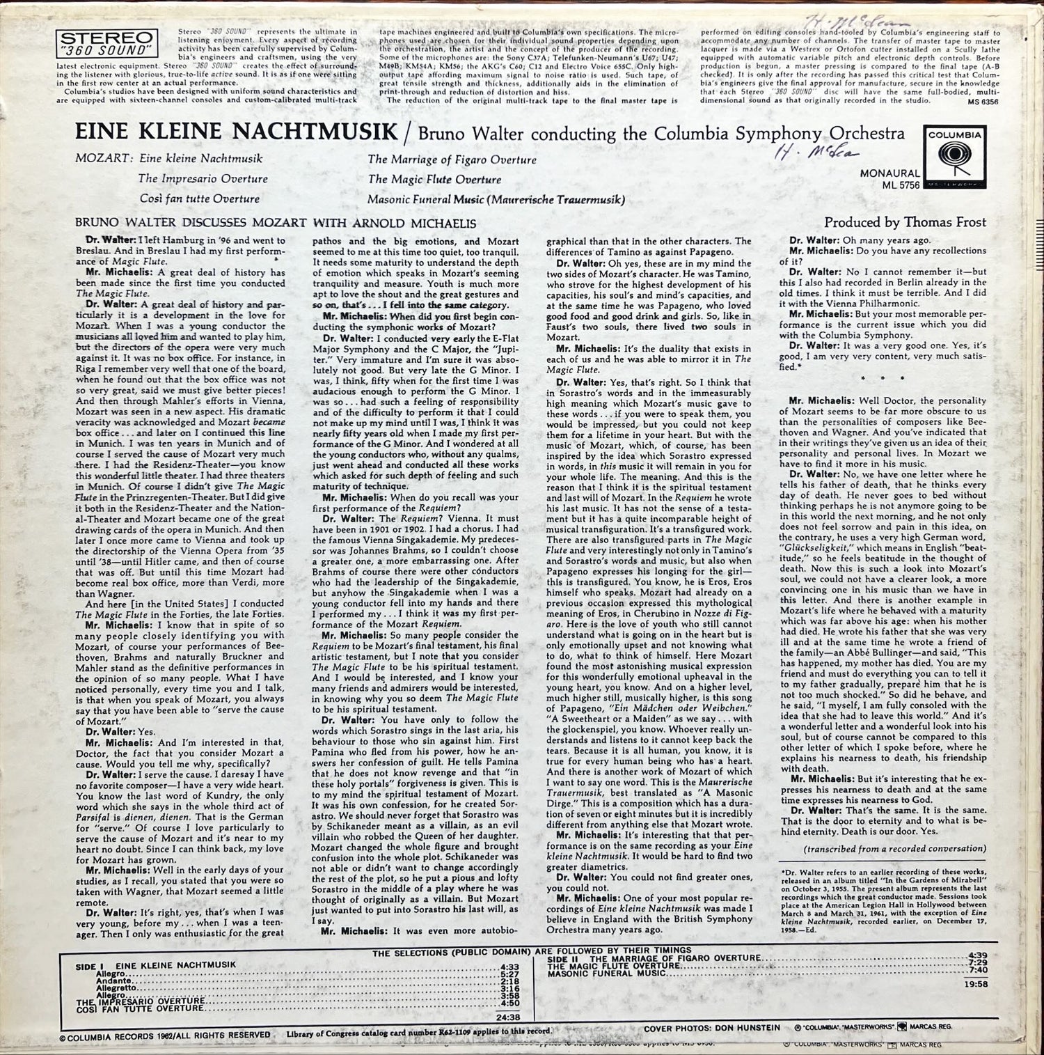 Vinyl record, Classical Mozart, Back view