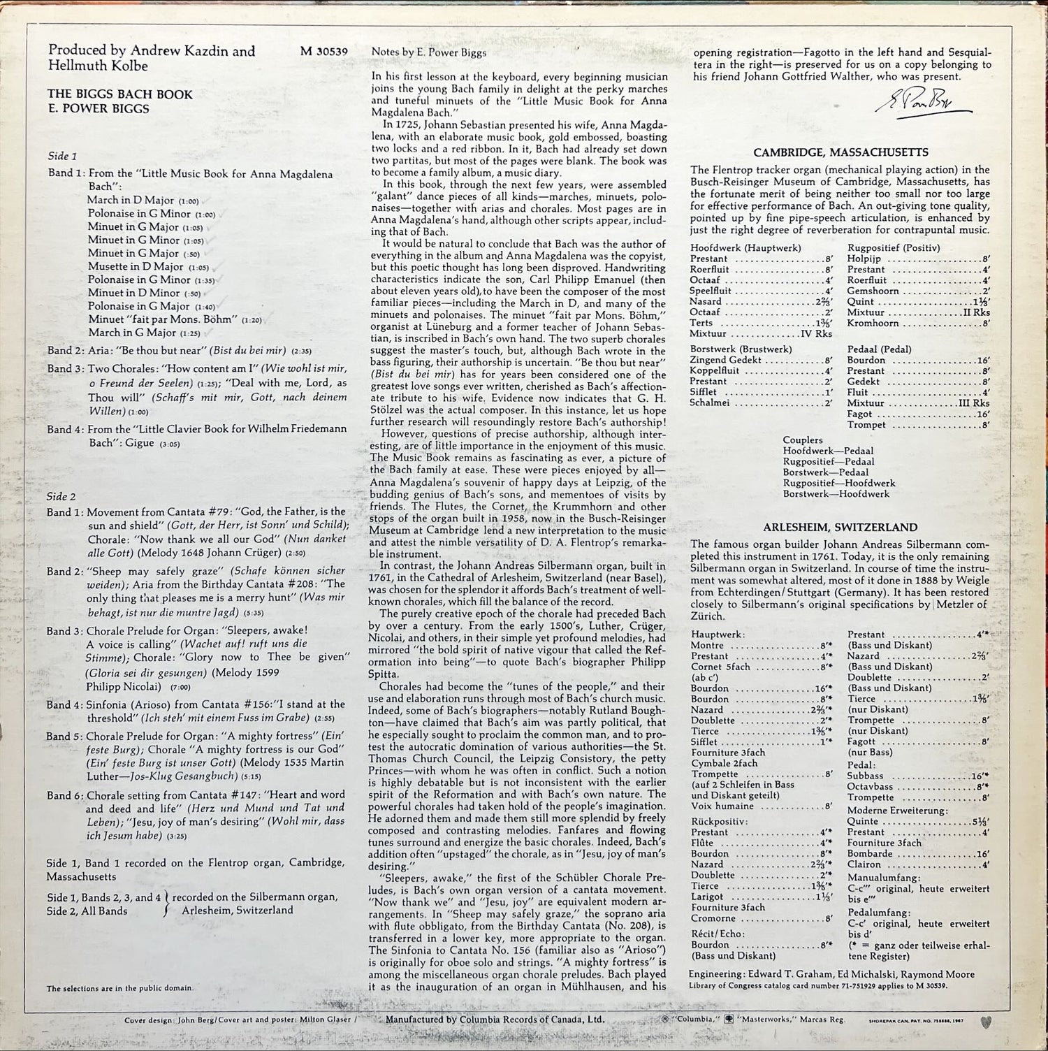 Vinyl record, Classical E. Power Biggs, Back view