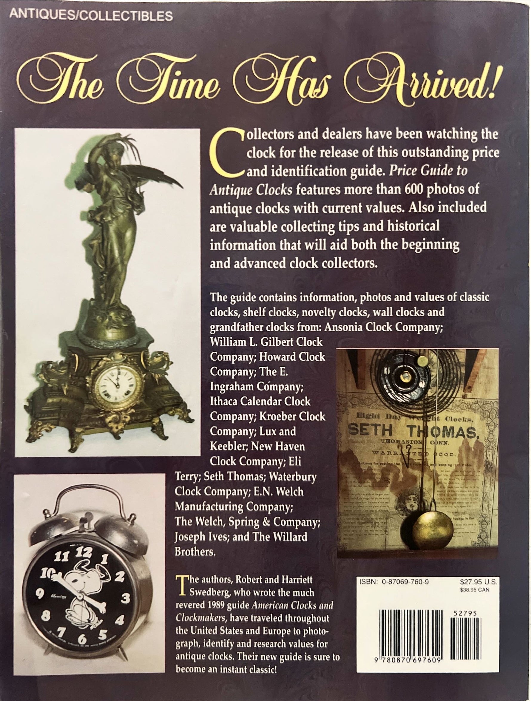 Book, Antique, Collectibles, Robert & Harriett Swedberg, Price Guide to Antique Clocks, Back view