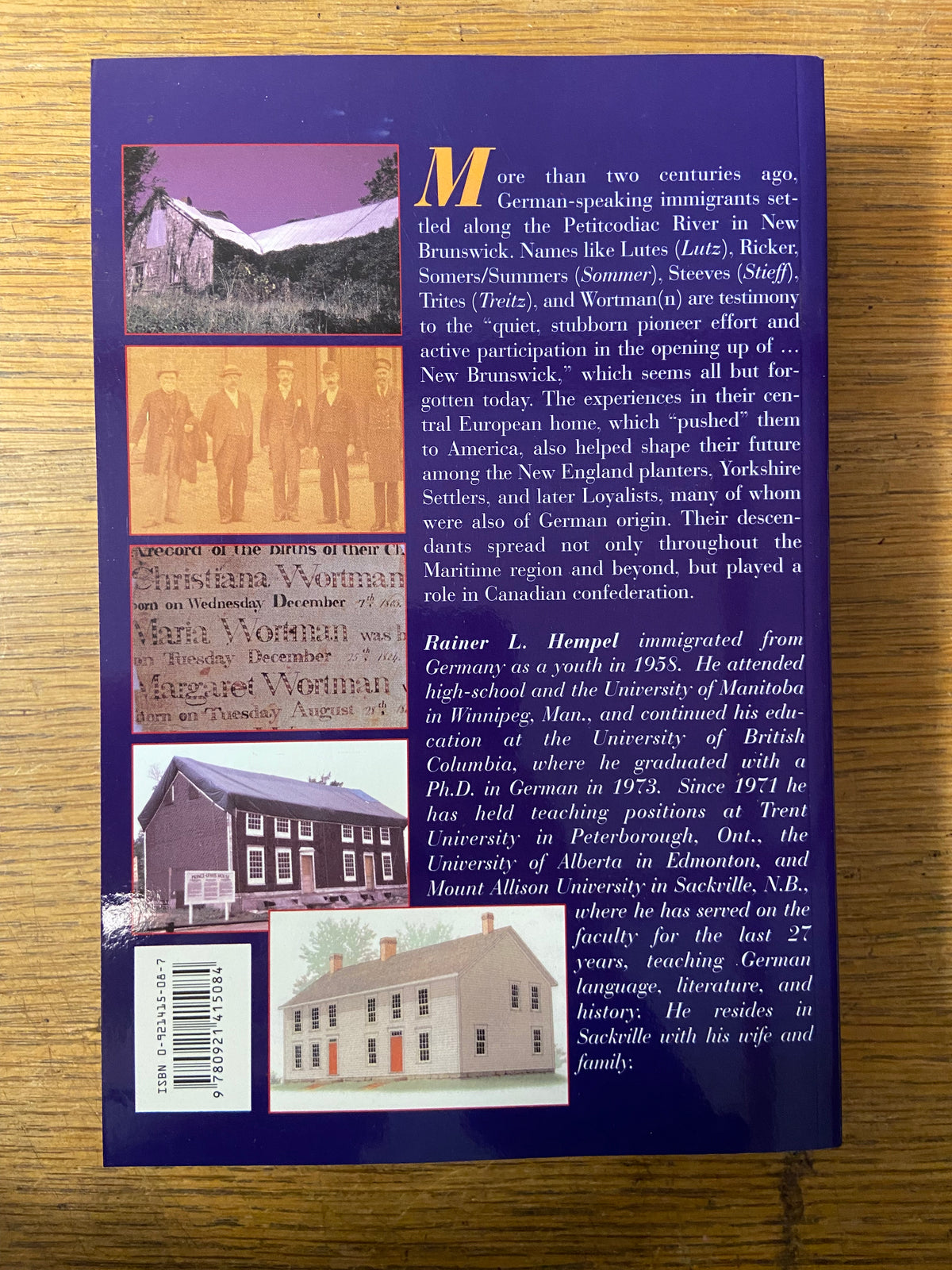 Book, New Brunswick, Canada, Atlantic Canada, History, German, Rainer L. Hempel, New Voices on the Shores: Early Pennsylvania German Settlements in New Brunswick, Back view