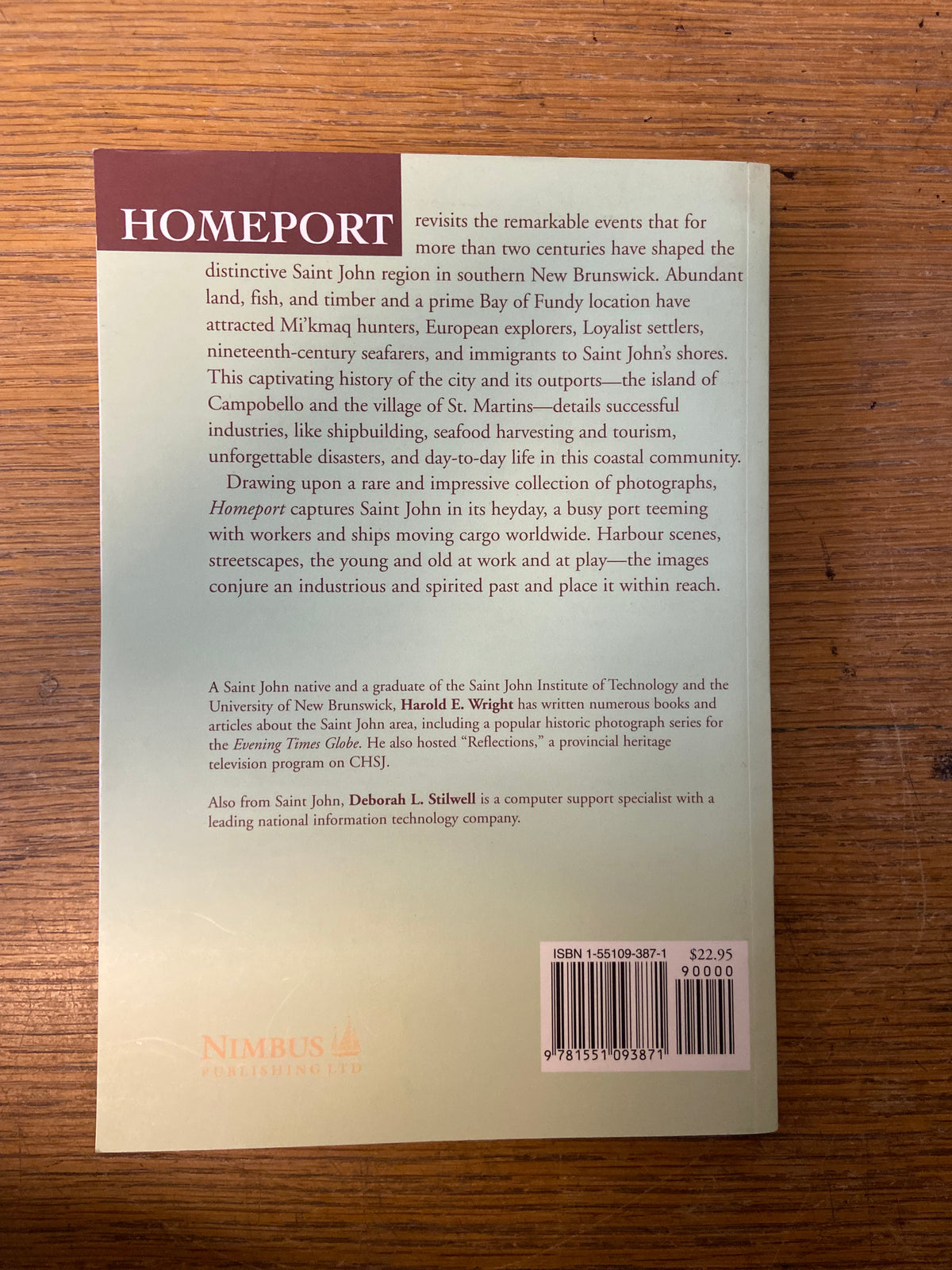 Book, New Brunswick, Canada, Atlantic Canada, History, NB History, Harold E. Wright and Deborah Stillwell, Homeport: Images of our Past, Campobello - Saint John - St. Martins, 1780-2000, Back view