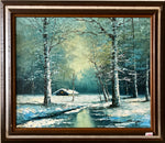 Oil painting, Winterscape, Cottages Granger, Front view
