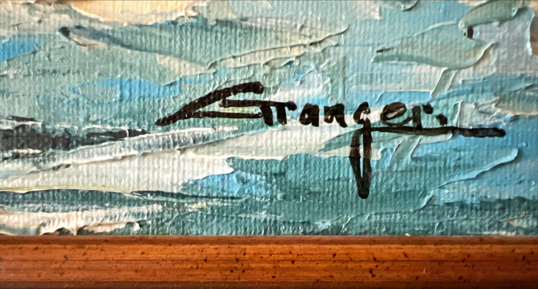 Oil painting, Winterscape, Cottages Granger, Signature view