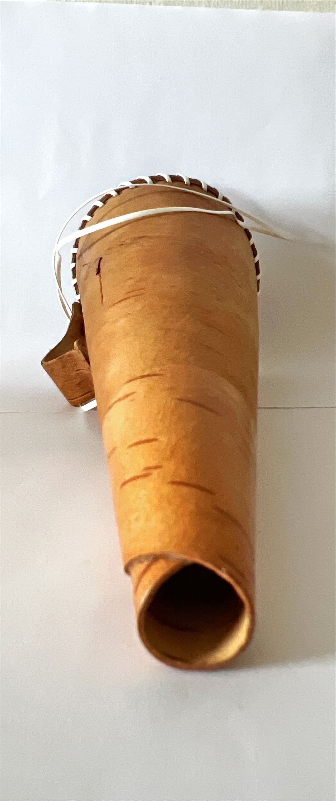Artifact, Handmade Birch Bark Moose Call, Front view