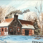 Oil painting, Winterscape, Cottages R. Drouin, Cover view