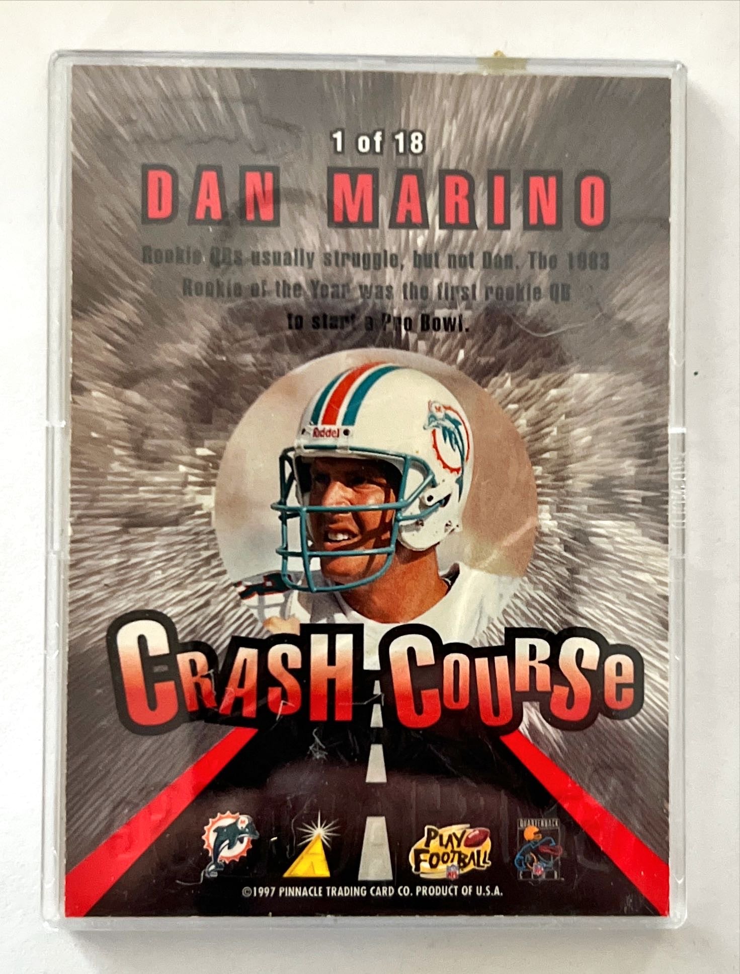 Card, 1997 Dan Marino “Crash Course” Trading Card, Pinnicle Trading, Front view