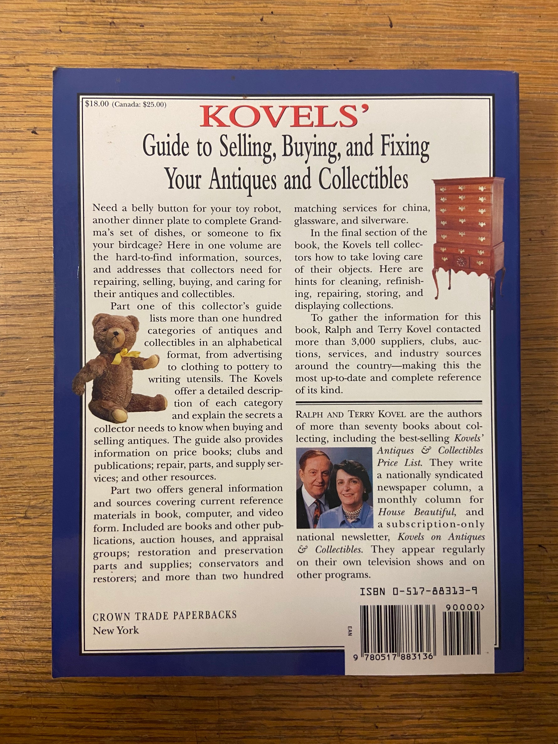 Book, Antique, Collectibles, Ralph and Terry Kovel, Kovels’ Guide to Selling, Buying, and Fixing Your Antiques and Collectibles, Back view