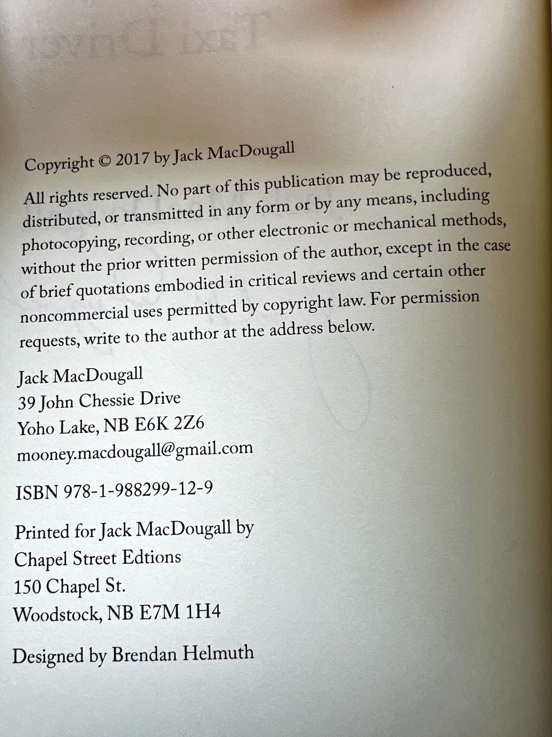 Book, Atlantic Canada, Canada, Jack MacDougall, The Unemployed Taxi Driver, Inside view