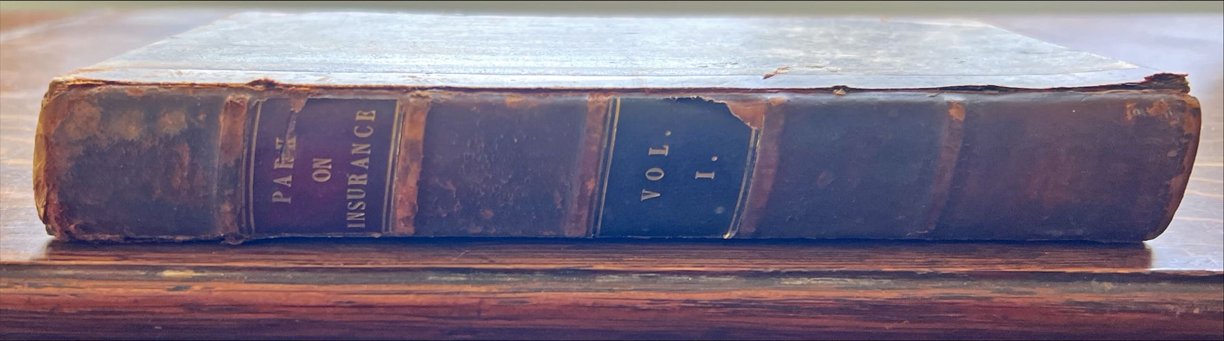 Book, Antique, James Allan Park, Esq., A System of Law of Marine Insurances, Vol. I, Spine view