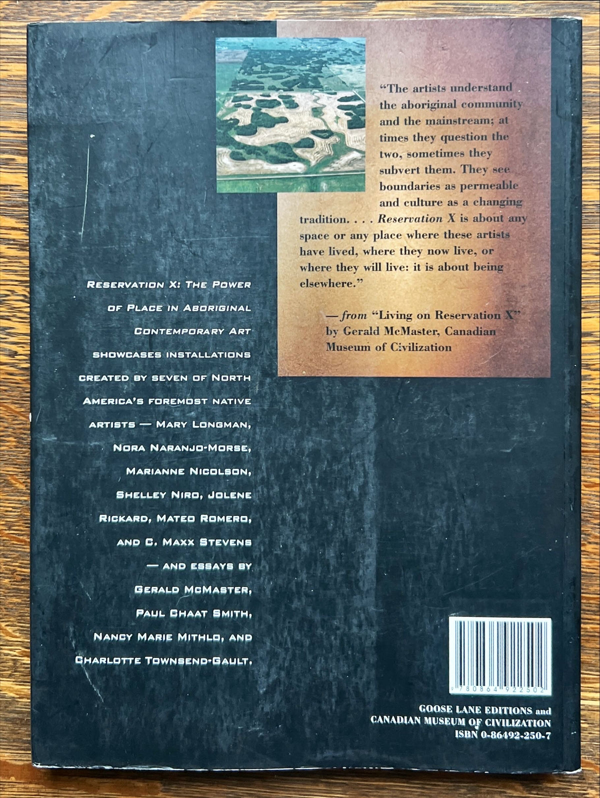 Book, Arts, First Nations, Indigenous, Ed. Gerald McMaster, Reservation X: The Power of Place in Aboriginal Contemporary Art, Back view