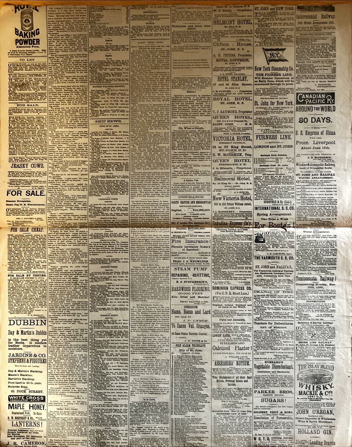 Newspaper, News, The Daily Telegraph, The Daily Telegraph, St. John, NB. Thursday Morning, April 23, 1891, Two pages, Back view