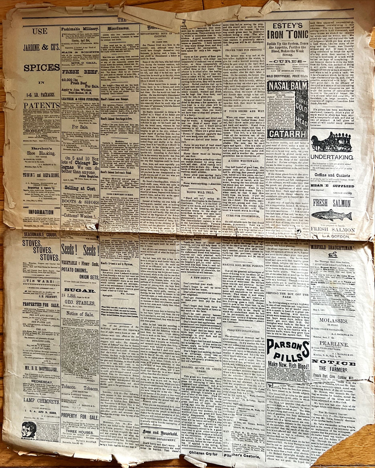 Newspaper, News, The Union Advocate, The Union Advocate, Newcastle NB, Wednesday, July 22, 1891 -Two pages, Back view