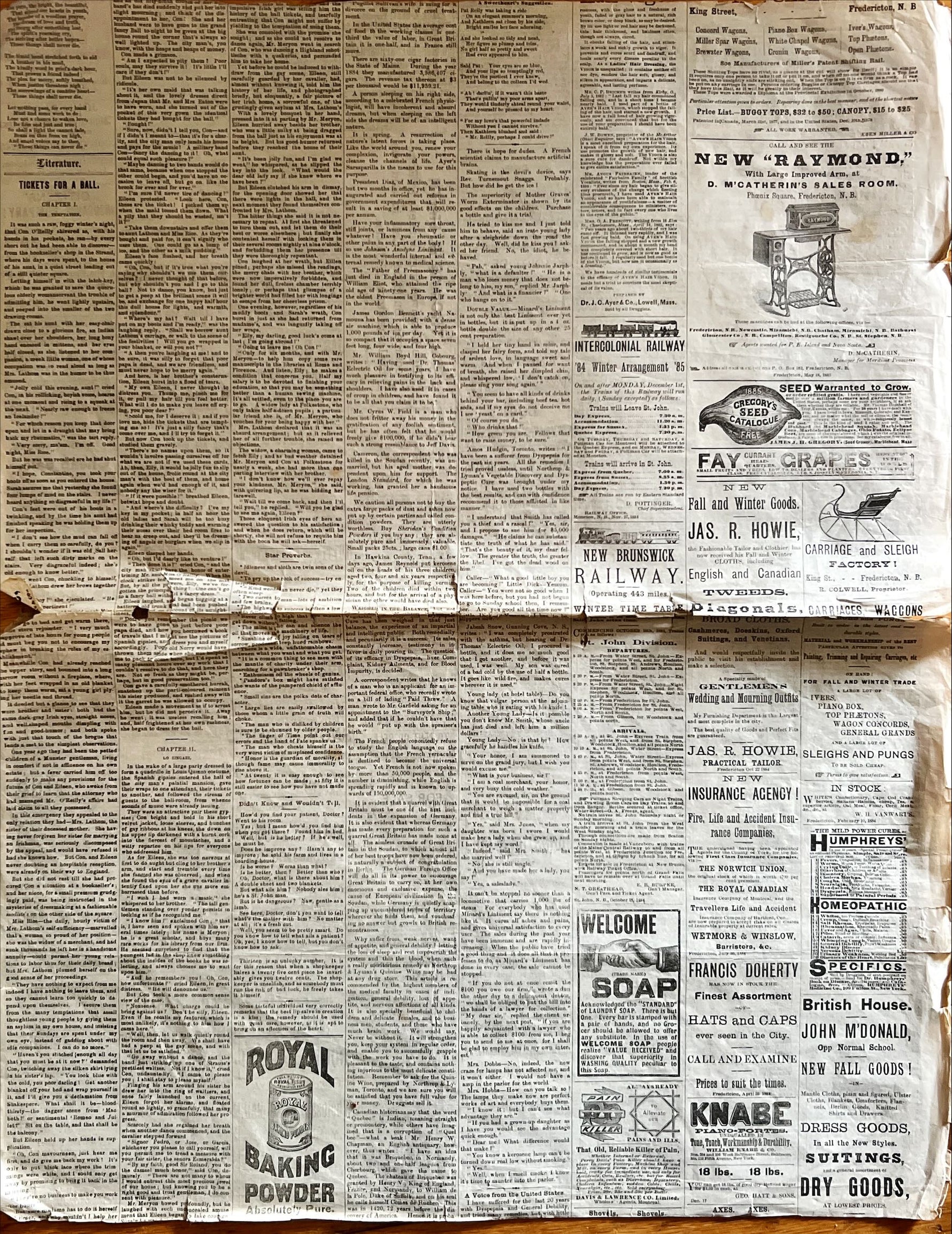 Newspaper, News, Maritime Farmer, Maritime Farmer, Fredericton, NB. Wednesday March 4, 1885, Two Pages, Back view