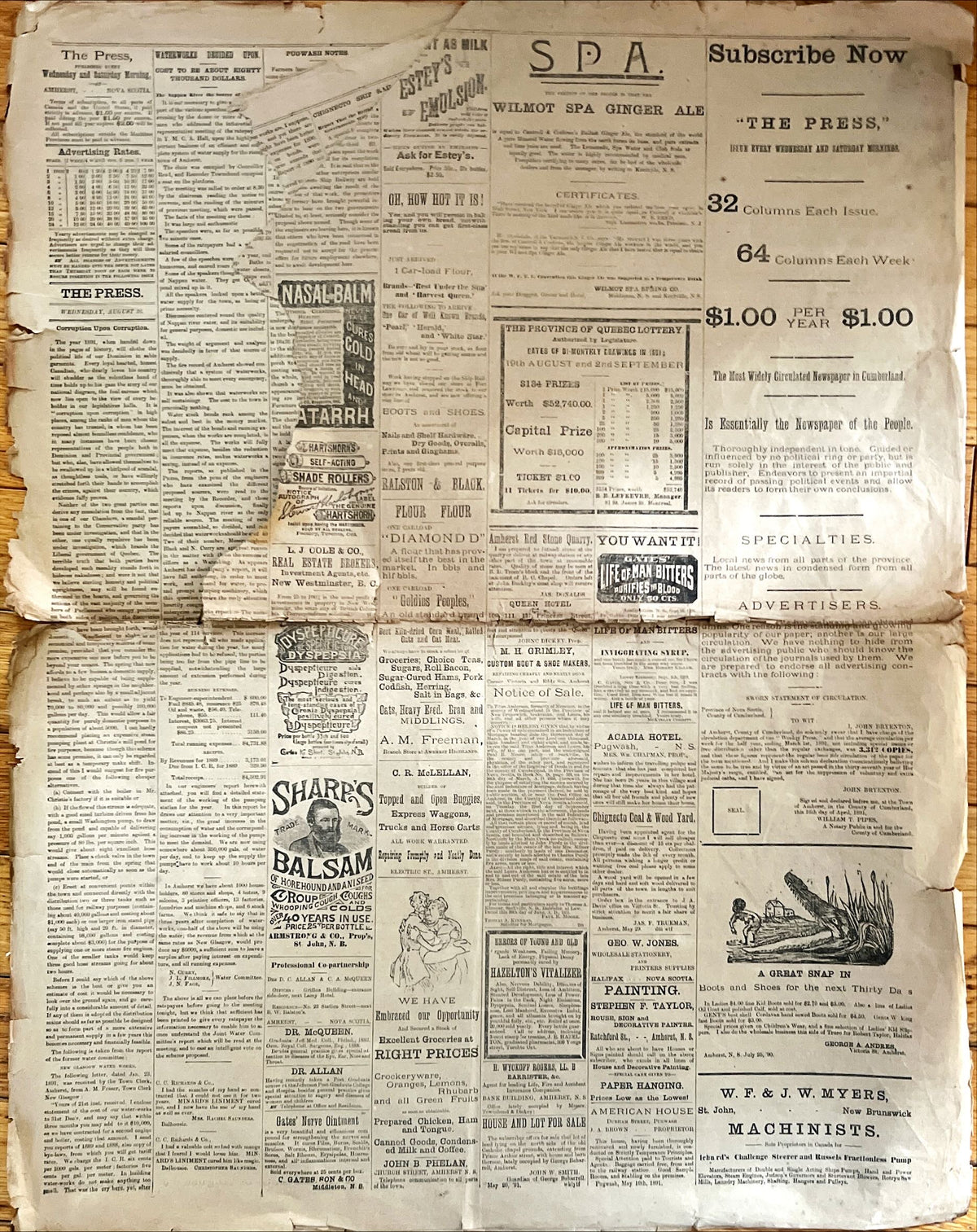 Newspaper, News, The Daily Press, The Daily Press, Amherst, N.S., Wednesday Edition, August, 16, 1891 -, Back view