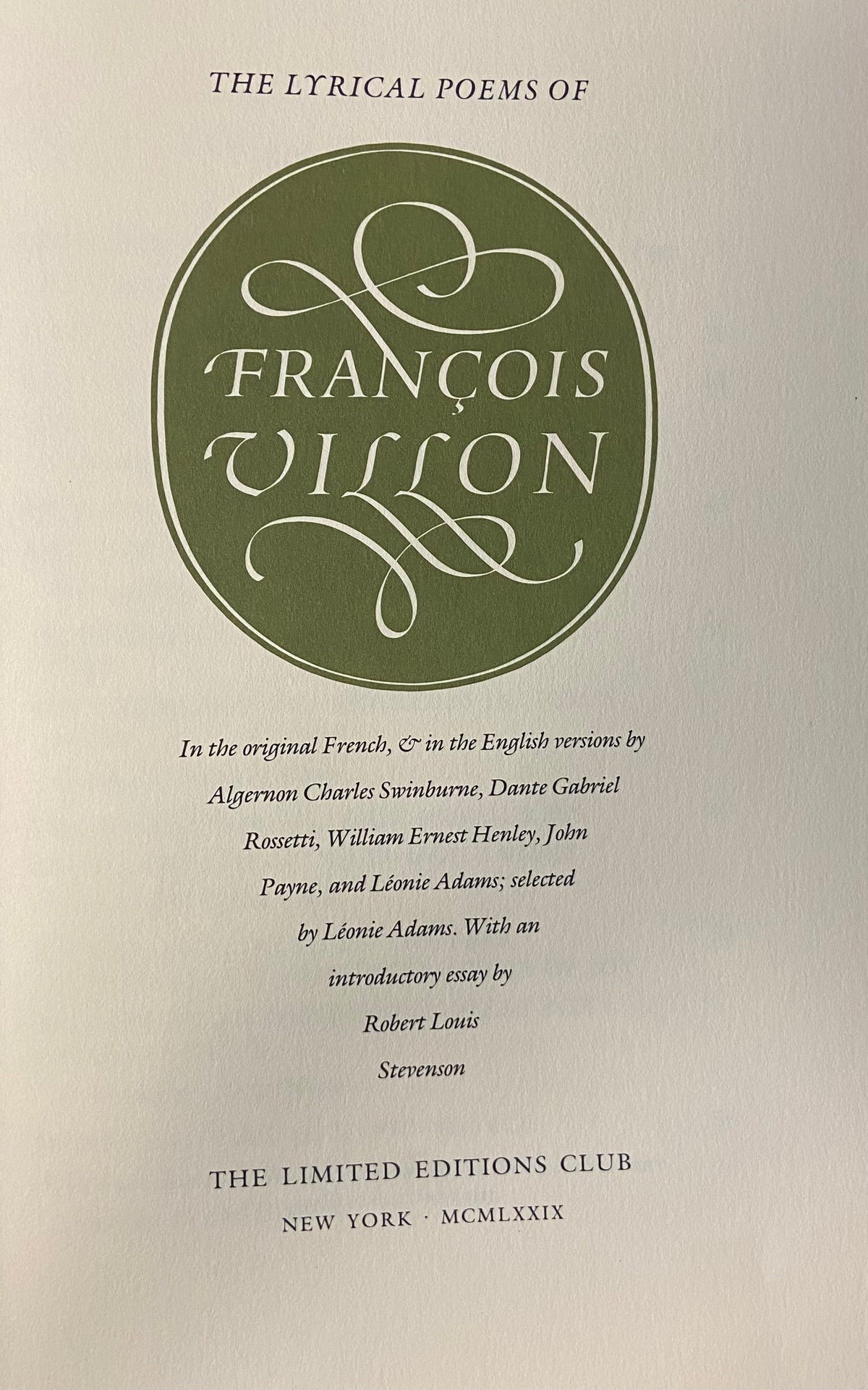 Book, Poems, Literature, Ed. Leonie Adams, The Lyrical Poems of Francois Villon, Insert view
