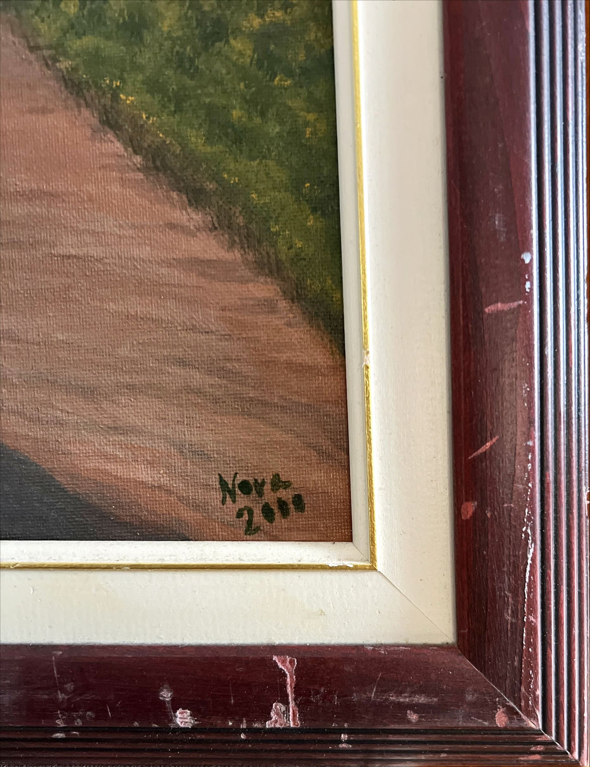 Mixed Media painting, Genre scene Nova, Damage view
