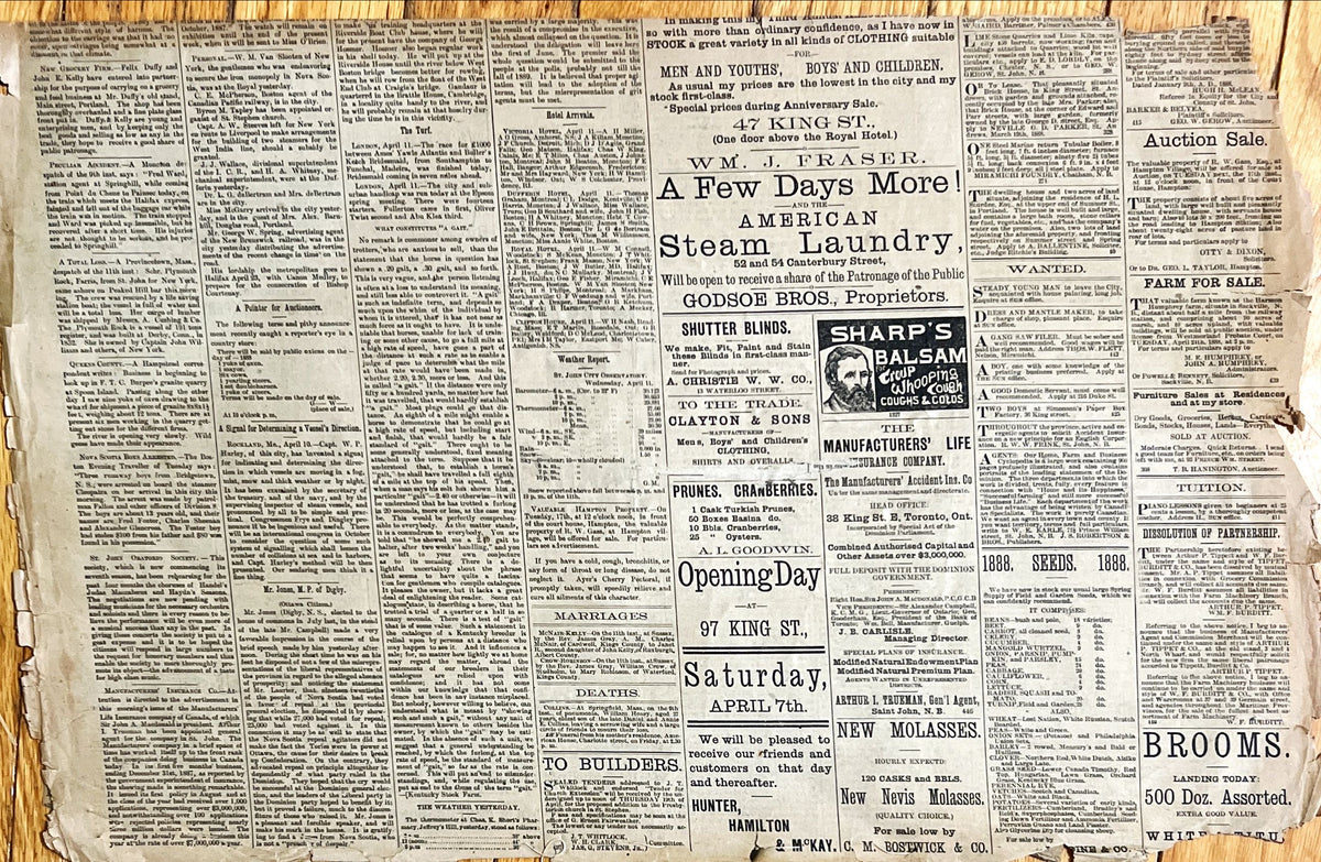Newspaper, News, , Unknown, Atlantic Canada  – One Page, Folded in Half and Sewn at the Top, Back view