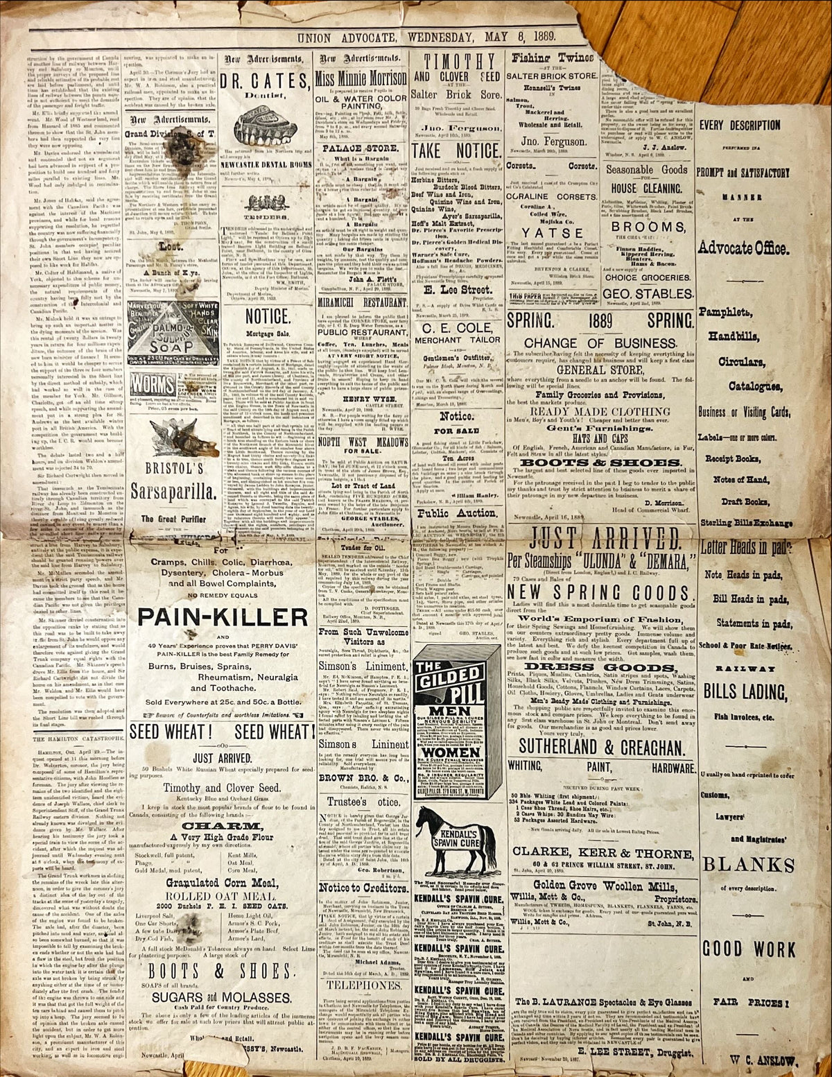 Newspaper, News, The Union Advocate, The Union Advocate, Newcastle NB, Wednesday, May 8, 1889 -Two pages, Back view