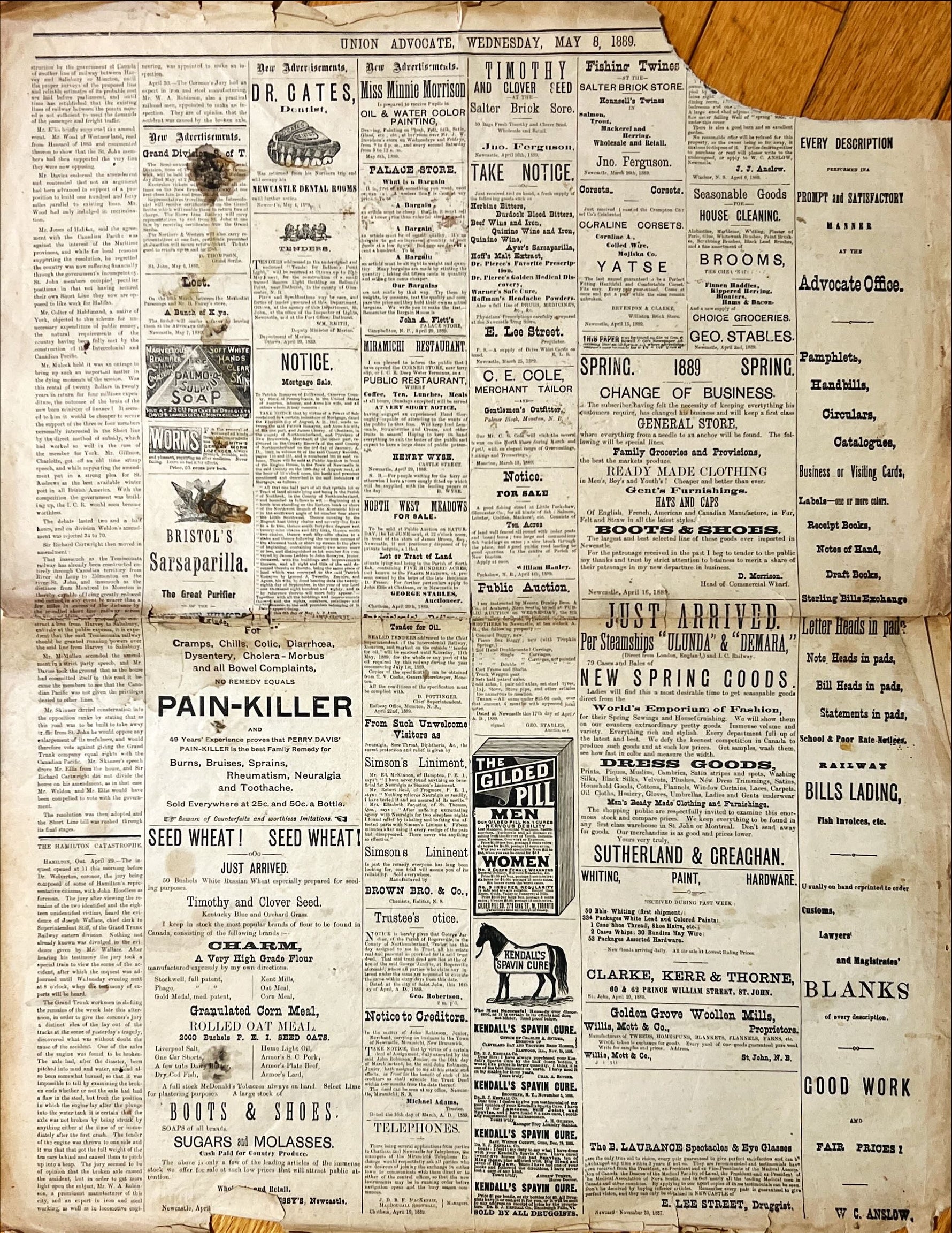 Newspaper, News, The Union Advocate, The Union Advocate, Newcastle NB, Wednesday, May 8, 1889 -Two pages, Back view