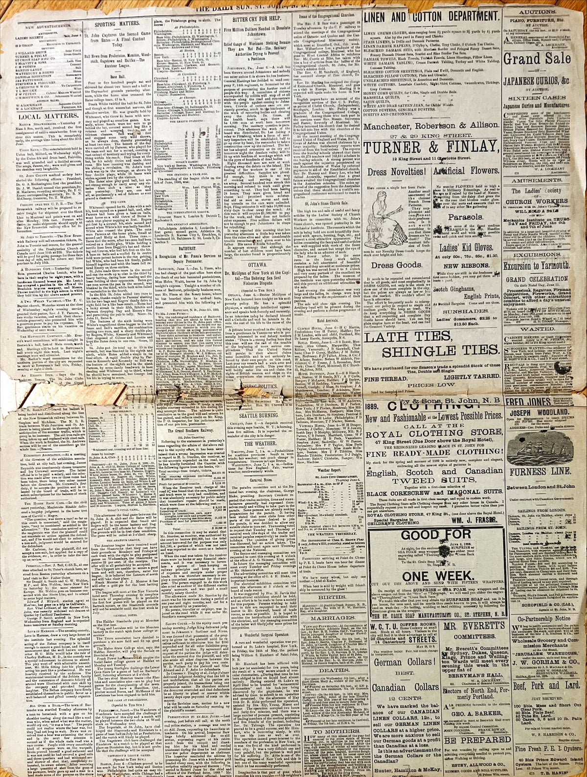 Newspaper, News, St. John Daily Sun, St. John Daily Sun, St. John, NB. Date Unknown – One Page, Back view