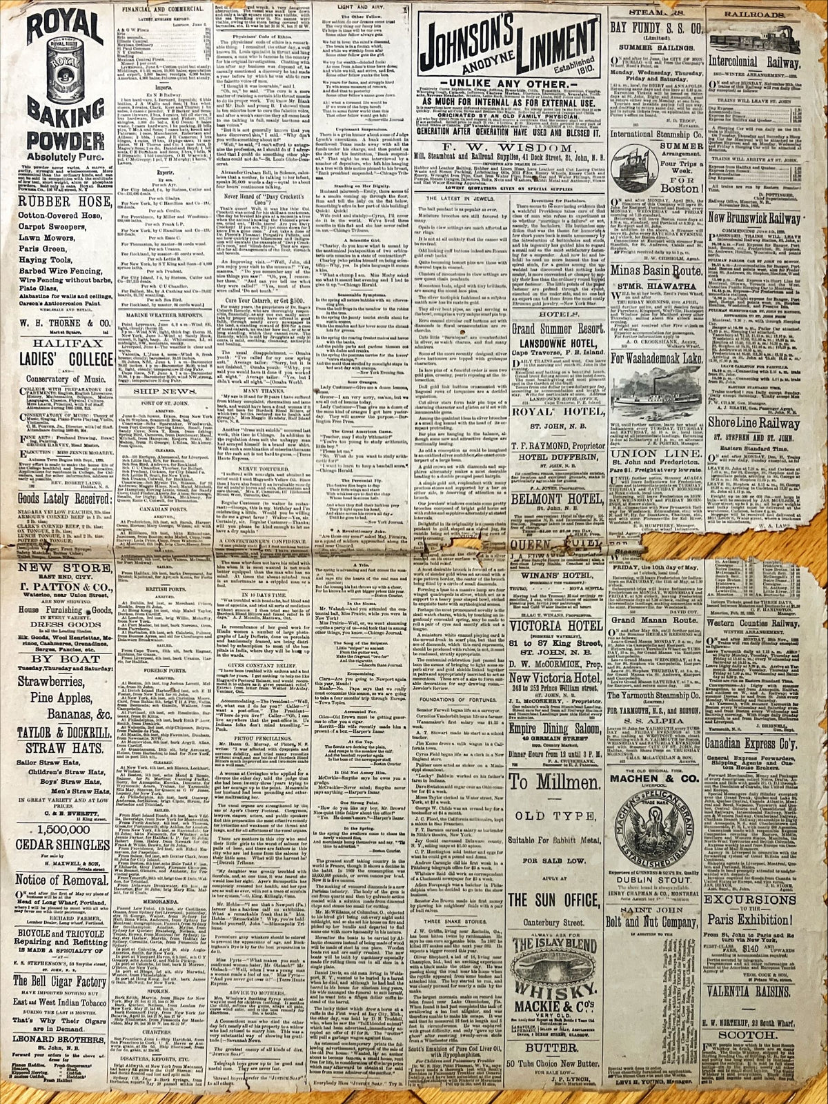 Newspaper, News, St. John Daily Sun, St. John Daily Sun, St. John, NB. Date Unknown – One Page, Front view