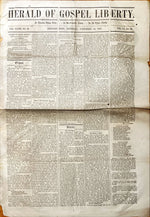 Newspaper, News, Herald of Gospel Liberty, Herald of Gospel Liberty, Newbury Port. Thursday, September 18, 1856- One Page, Front view