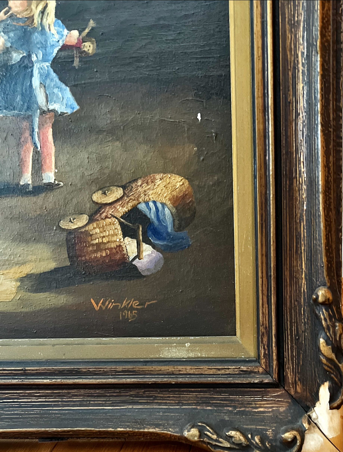 Oil painting, Genre scene Walker, Damage view