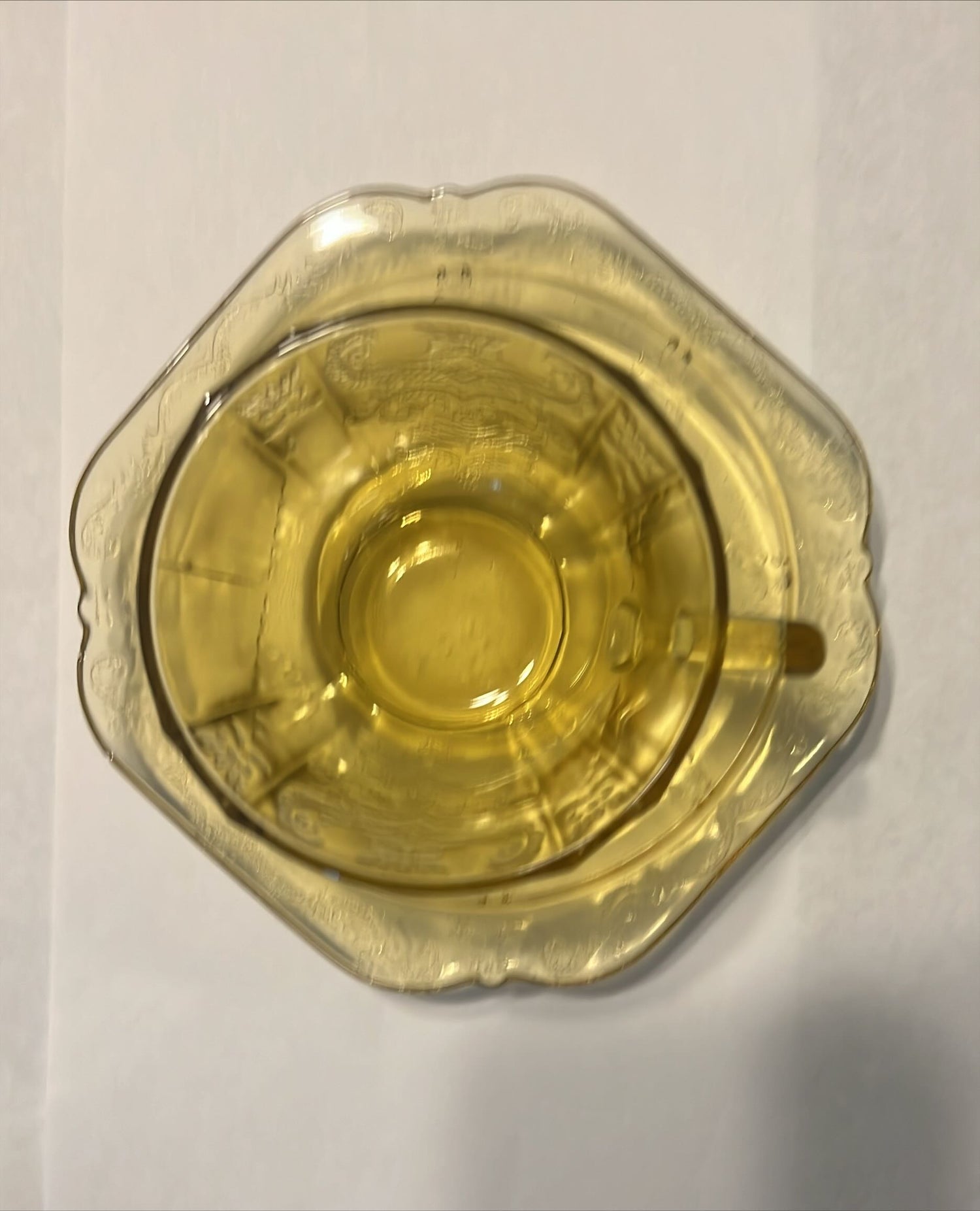 Home, Kitchenware, Glassware, Yellow Depression Glass Cup and Saucer, Top view