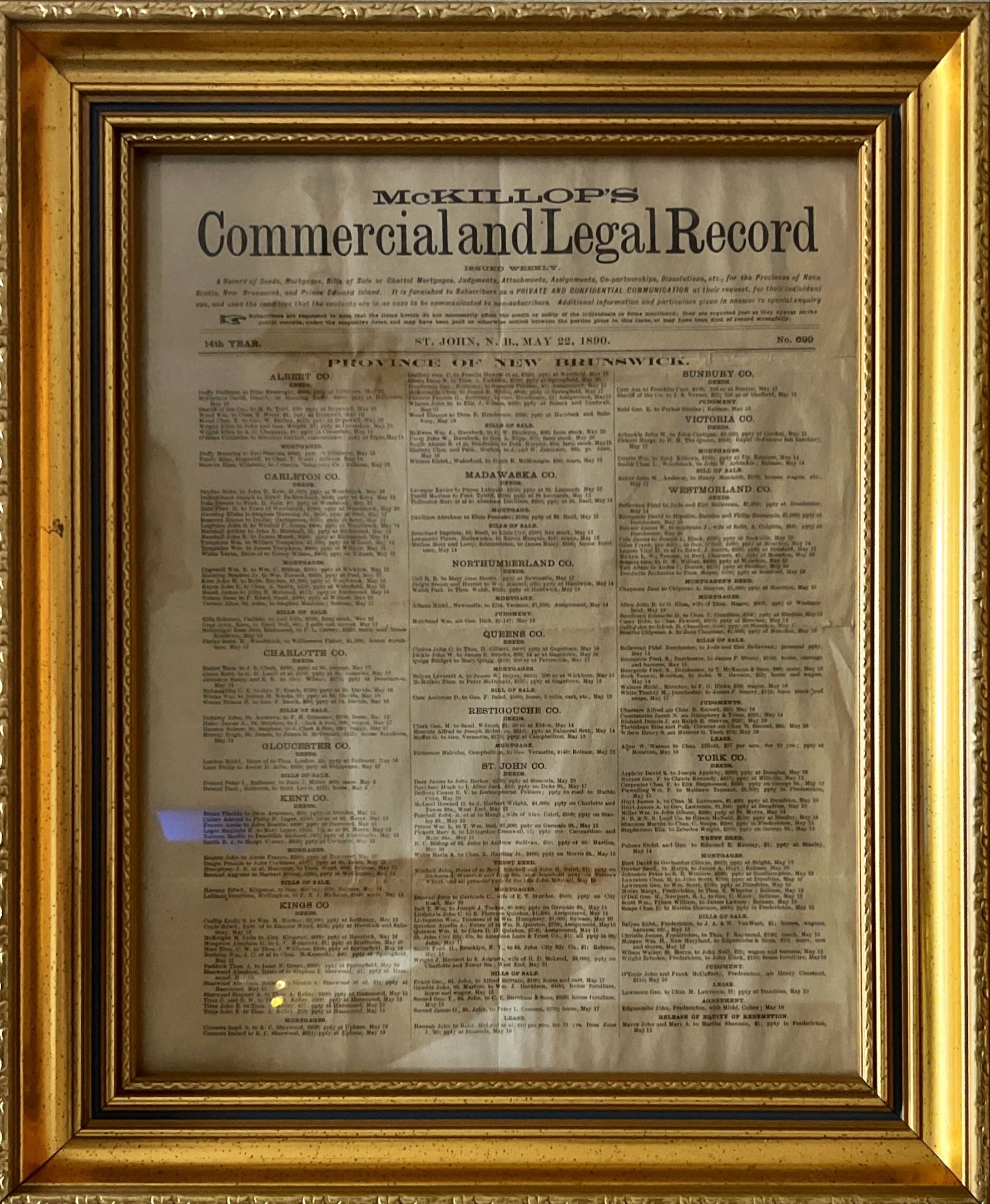 Newspaper, History, News, , McKillop's Commercial & Legal Record, Saint John, Front view