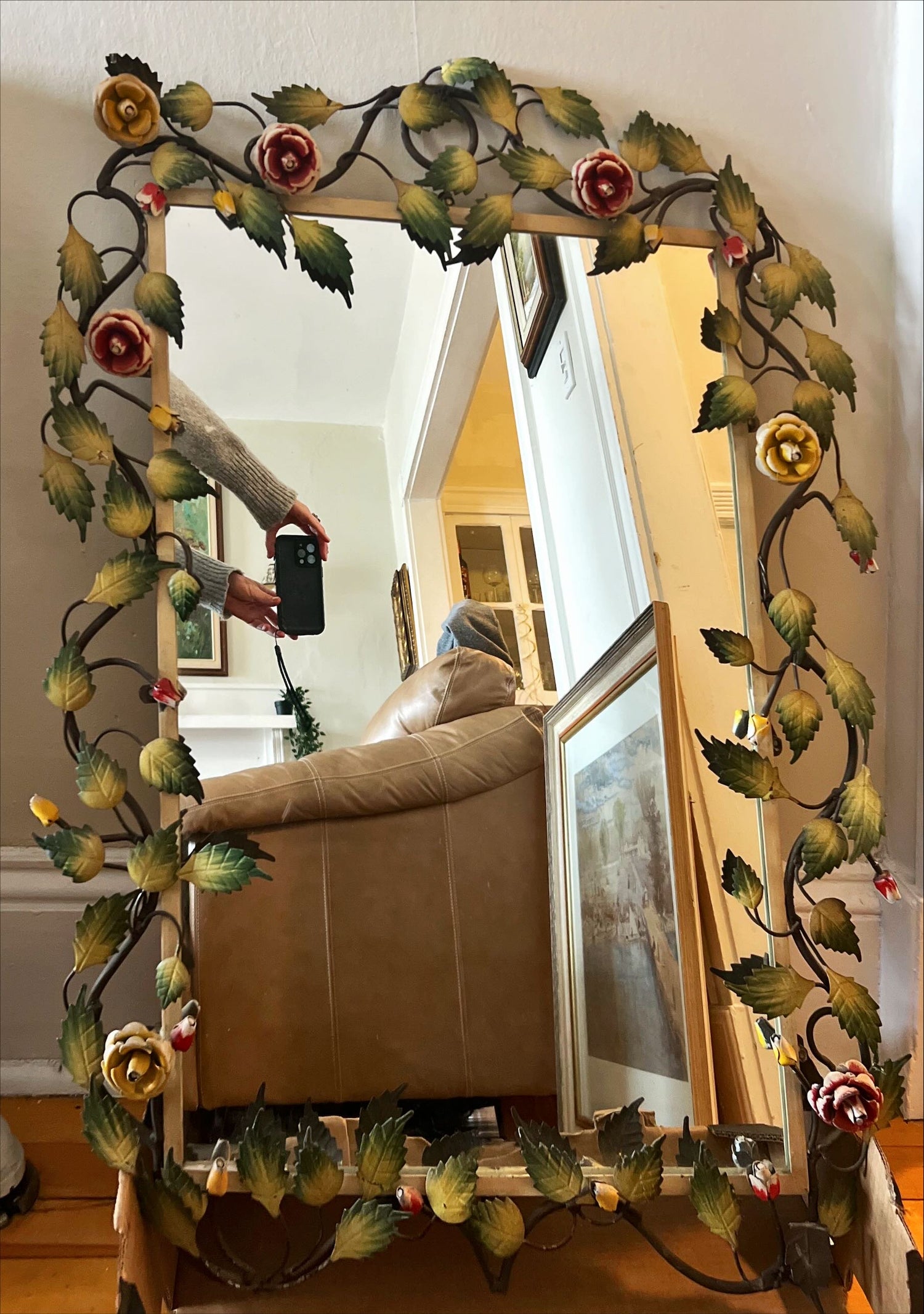 Home, Mirror, Floral Wrought Iron Accent Mirror, Front view