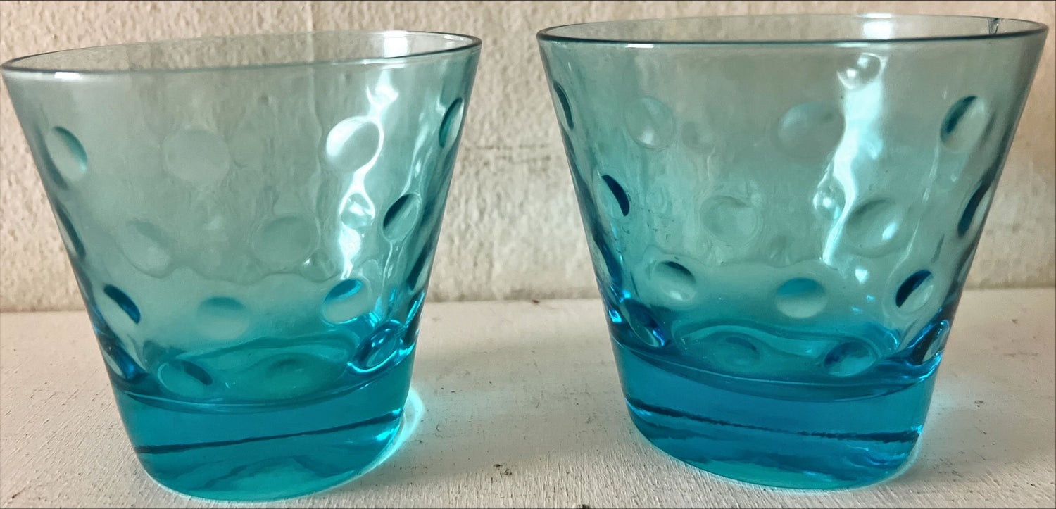 Home, Glassware, Kitchenware, Two Electric Blue Coin Spot Tumblers, Front view