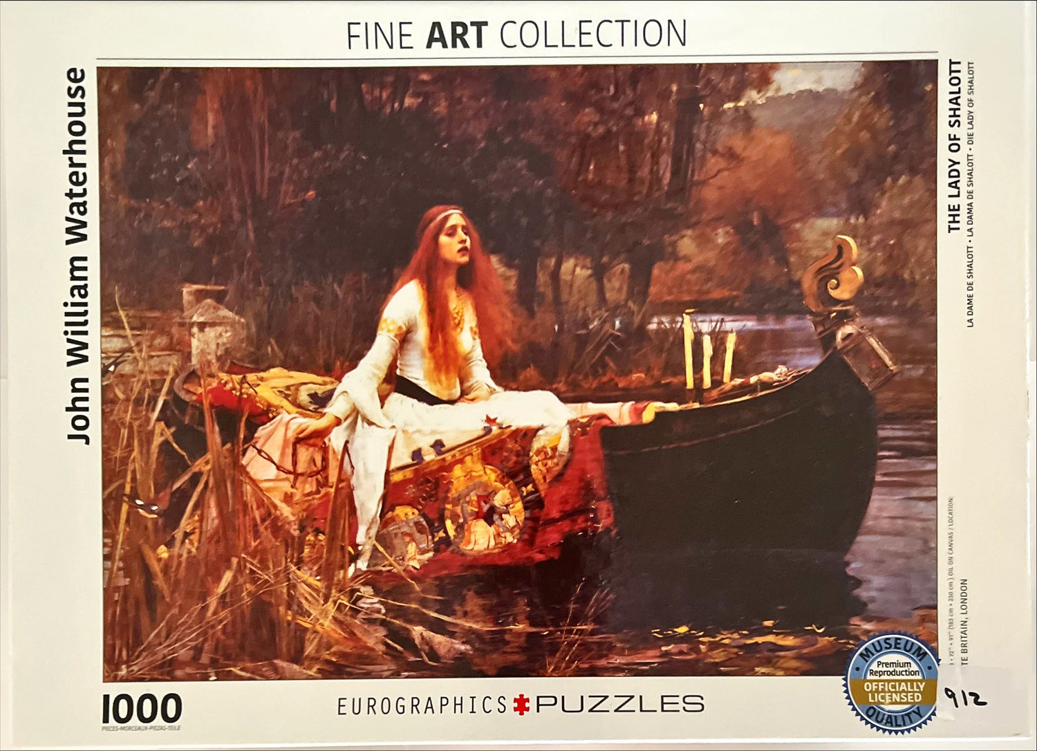 Game, Puzzle, Board game, Eurographics Fine Art Collection 1000 Piece Puzzle Featuring “The Lady of Shalott” by John William Waterhouse, Eurographics, Front view