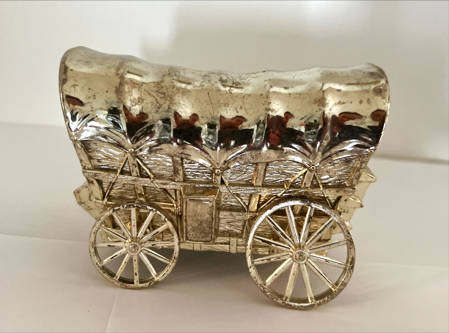 Home, Figurine, Coin bank, Nice Silver Toned Chuck Wagon Coin Bank, Front view