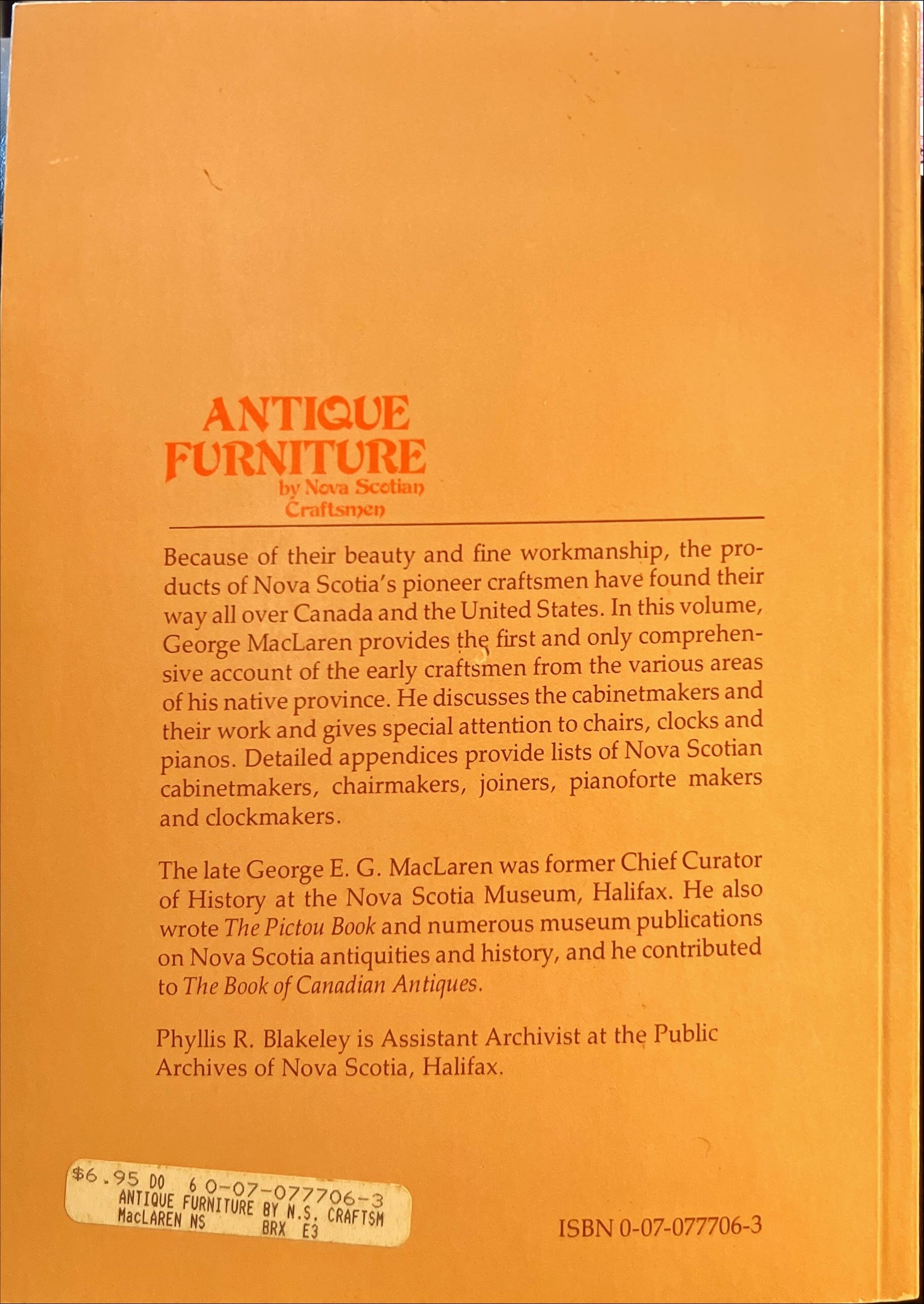 Book, Antique, Furniture, Home, George MacLaren, Antique Furniture by Nova Scotian Craftsmen, Back view