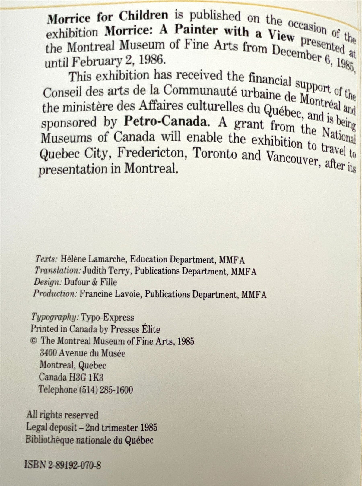 Book, Art History, Artist, Helene Lamarche, Morrice for Children, Inside view