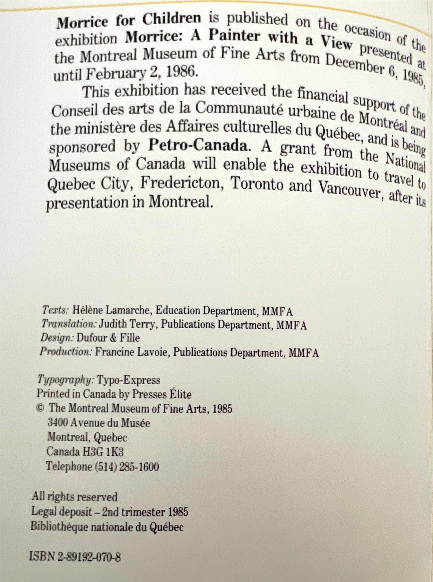 Book, Art History, Artist, Helene Lamarche, Morrice for Children, Inside view