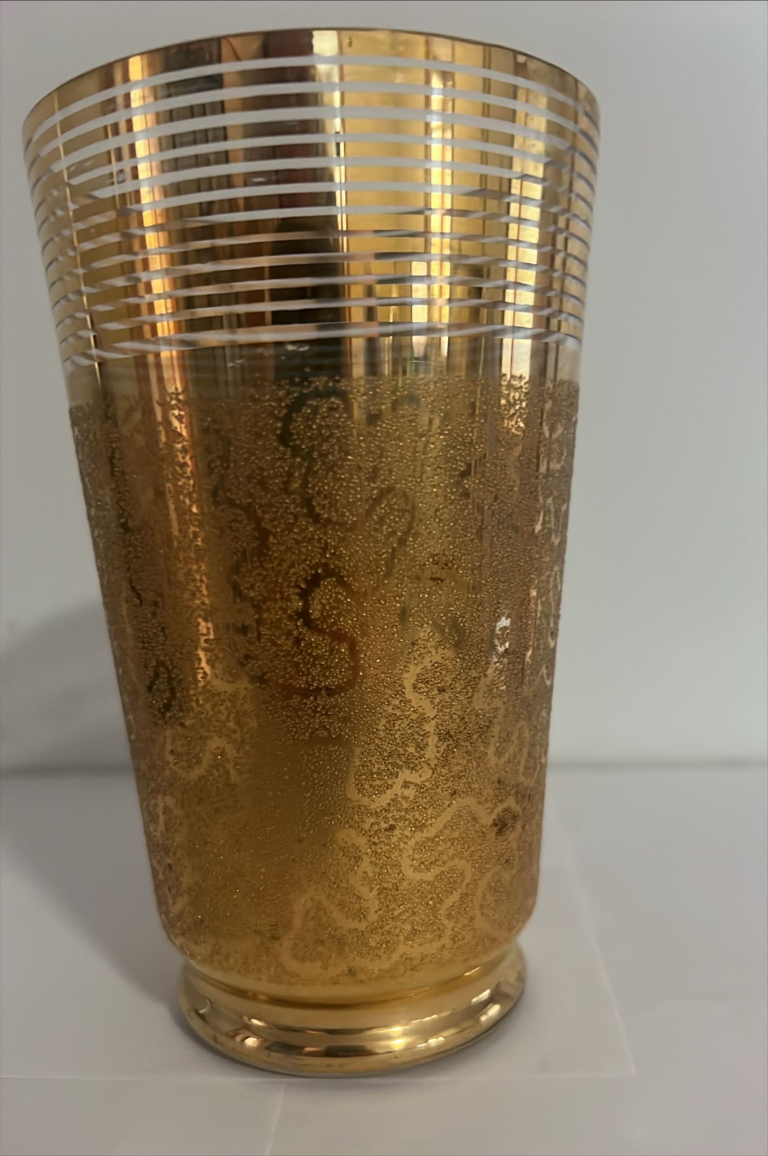 Home, Vase, Glassware, Chic Vintage Glass Vase With Ornate Gold Overlay, Front view
