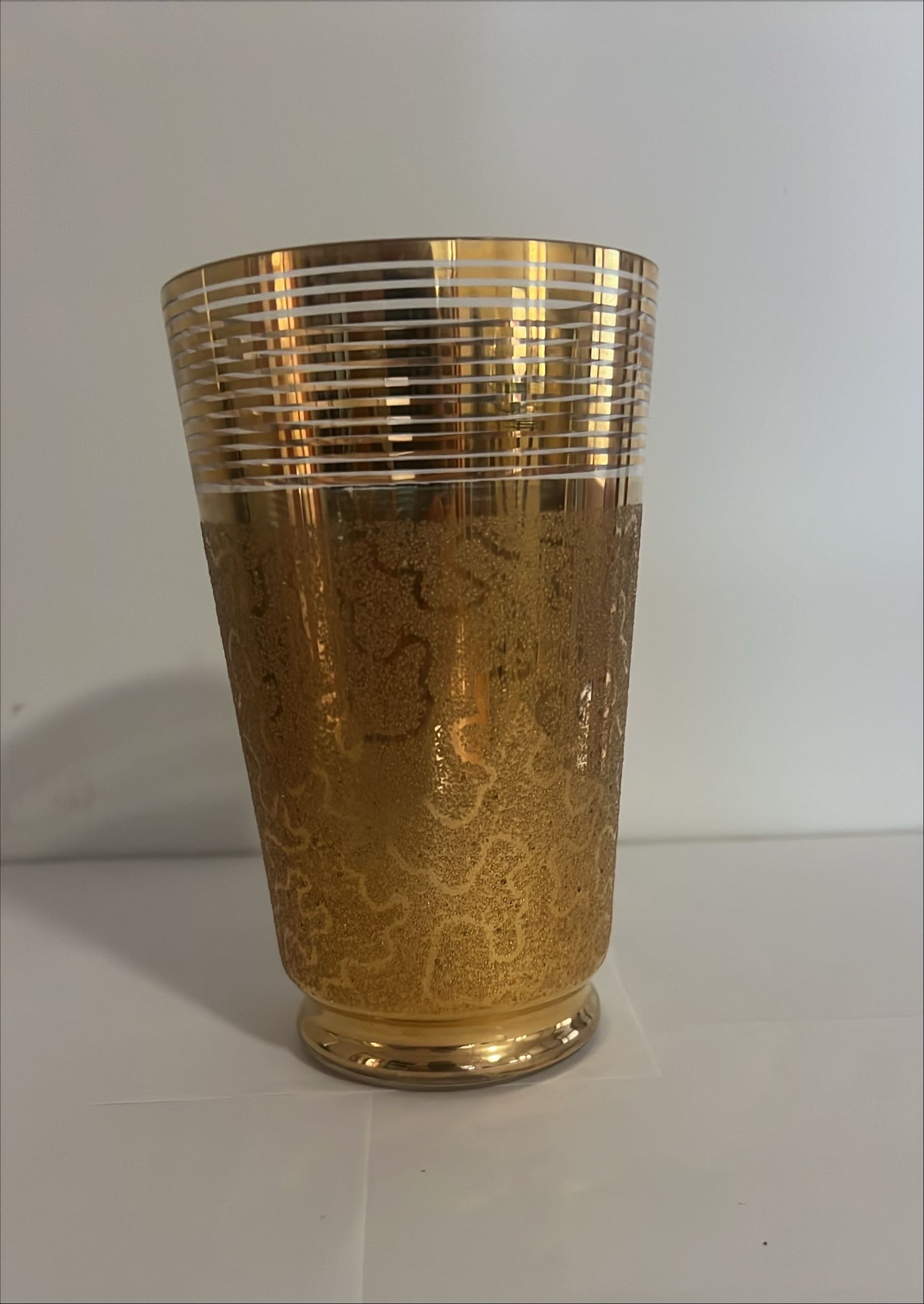 Home, Vase, Glassware, Chic Vintage Glass Vase With Ornate Gold Overlay, Front view
