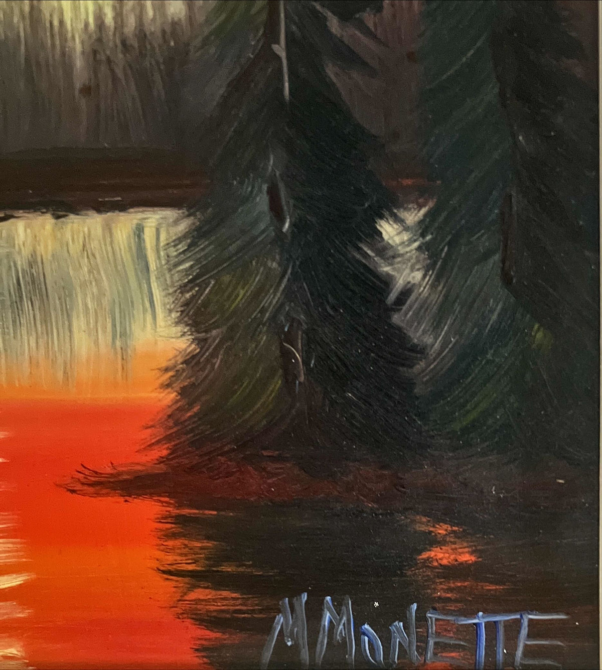 Mixed Media painting, Landscape M. Monette, Signature view