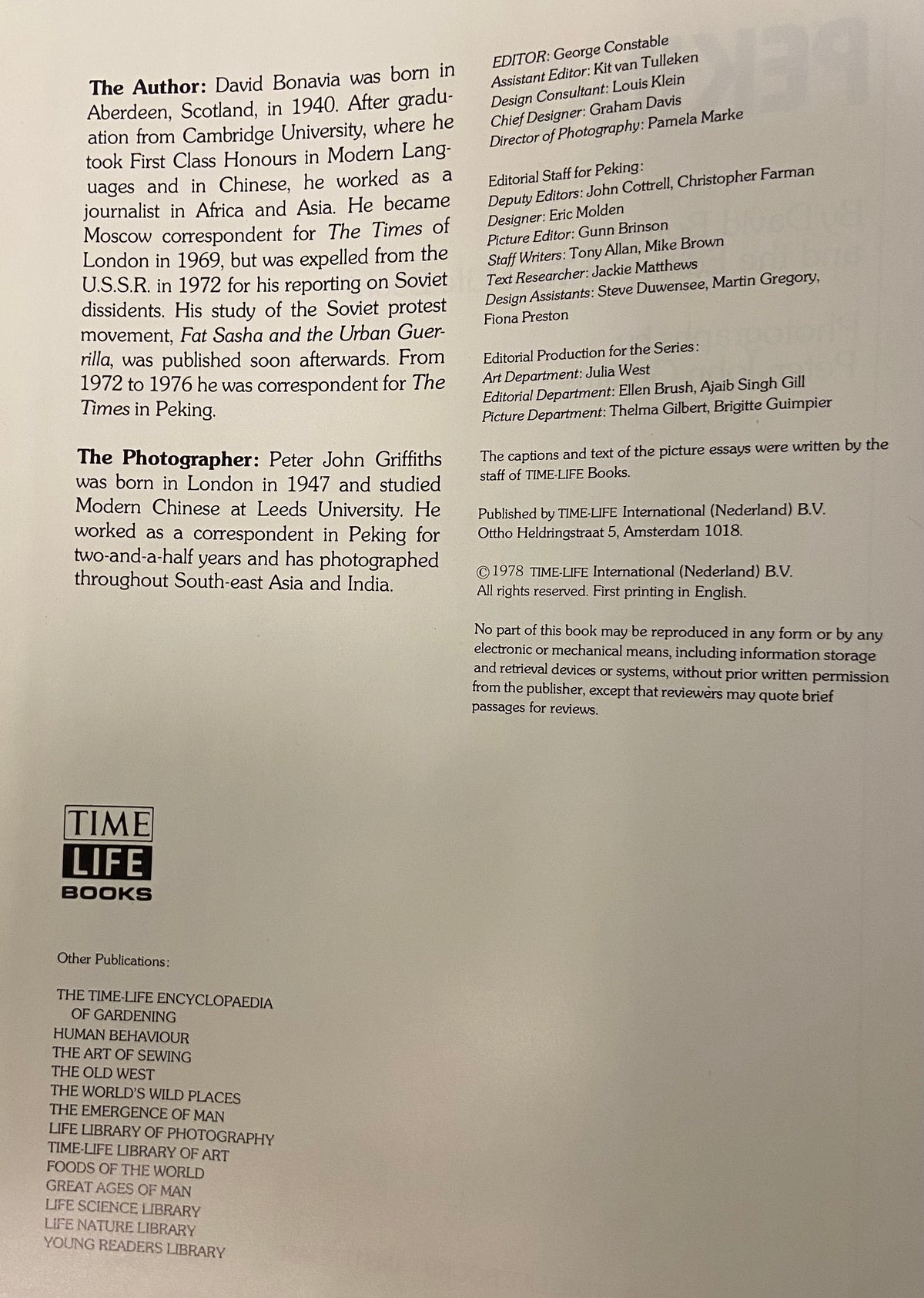 Book, China, David Bonavia, Time Life Books, The Great Cities: Peking, Inside view