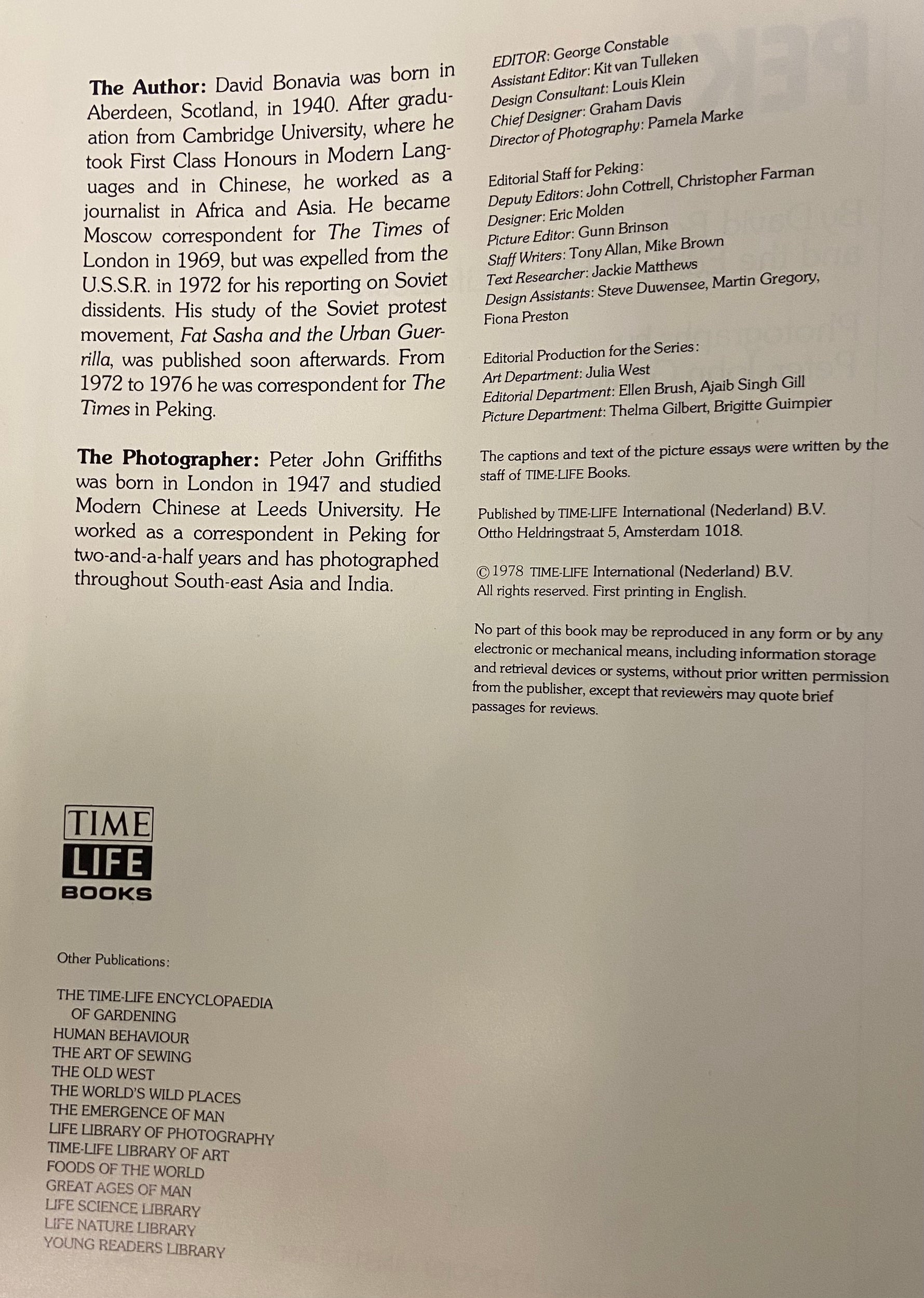 Book, China, David Bonavia, Time Life Books, The Great Cities: Peking, Inside view