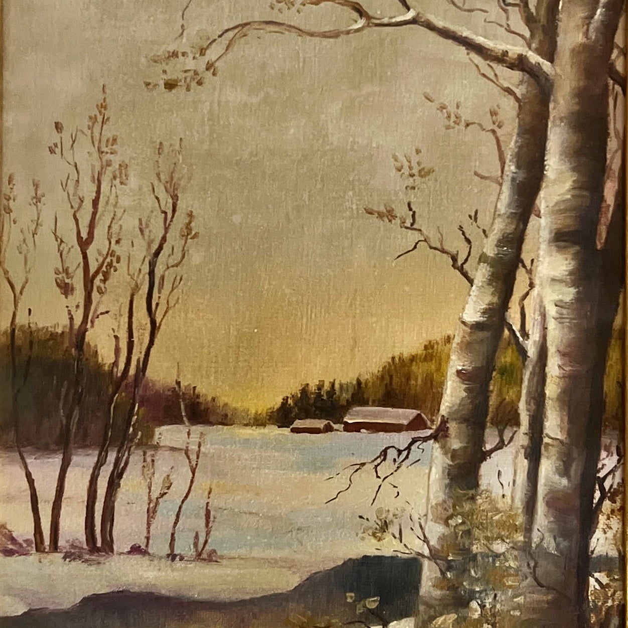 Mixed Media painting, Winterscape Unknown Artist, Cover view