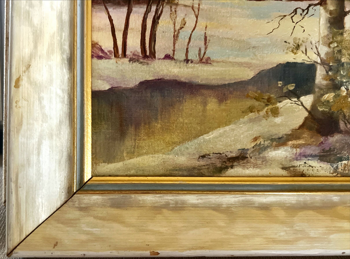 Mixed Media painting, Winterscape Unknown Artist, Damage view