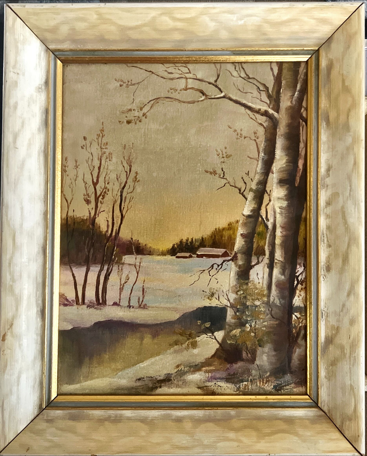 Mixed Media painting, Winterscape Unknown Artist, Front view