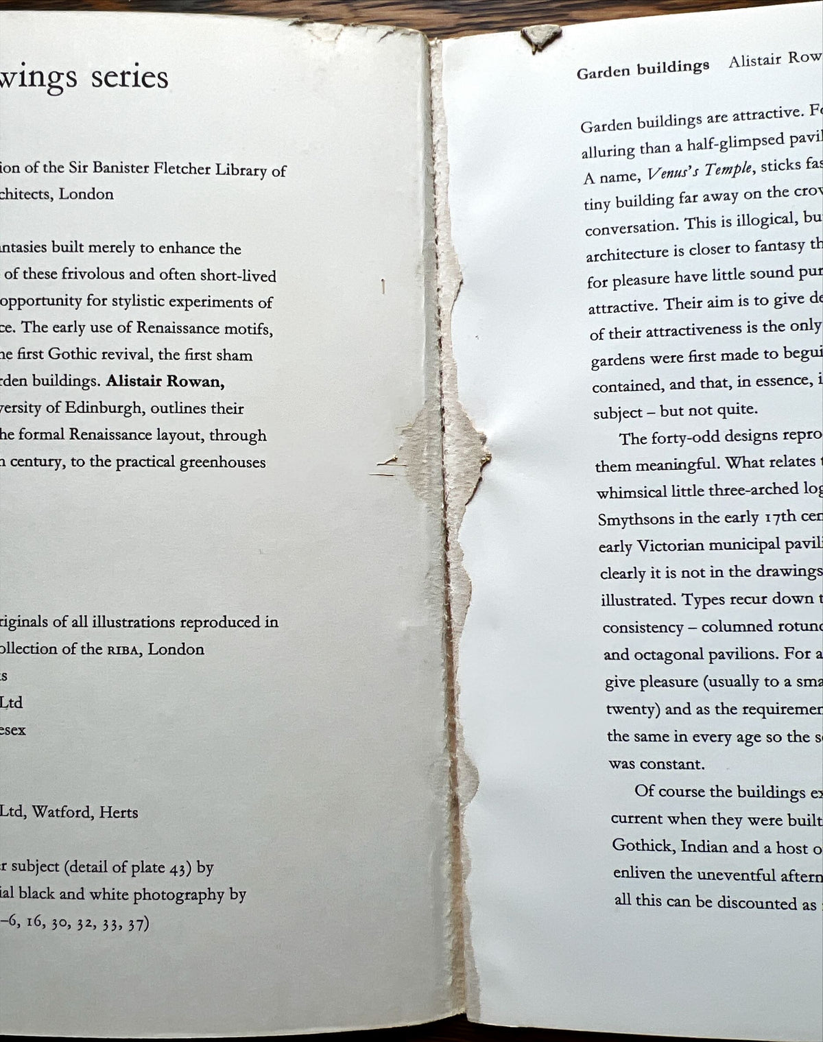 Book, Architecture, Alister Rowan, Garden Buildings, Damage view