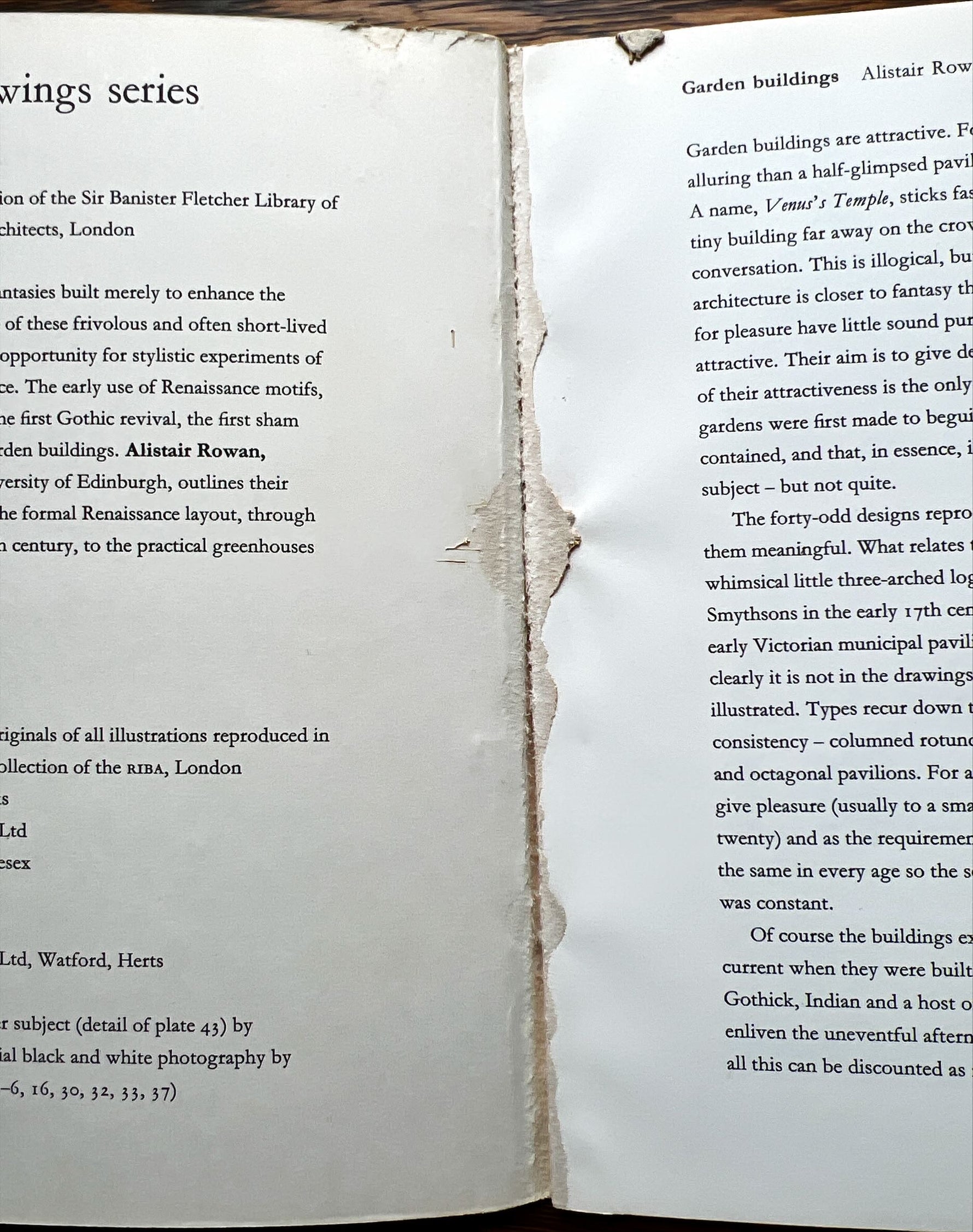 Book, Architecture, Alister Rowan, Garden Buildings, Damage view